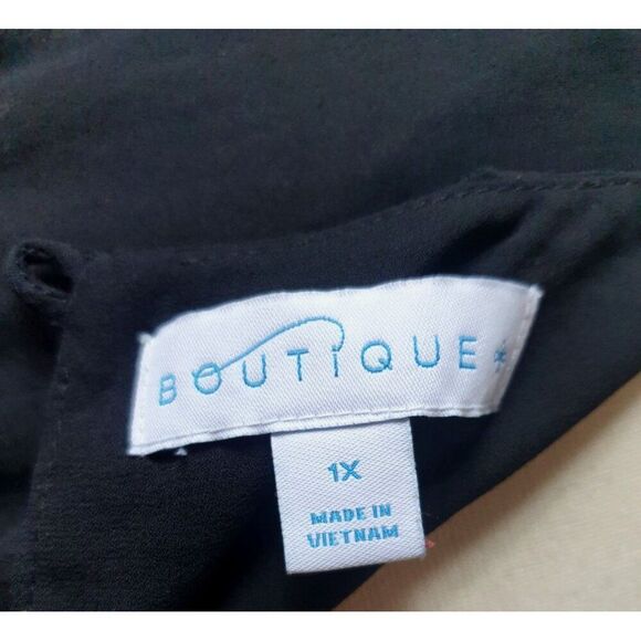 Boutique Womens 1X Blouse Black Cold Shoulder Chic Layered Y2K Loose Fit Festive - Picture 5 of 5